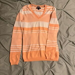 Tommy Hilfiger Orange and White V-Neck Sweater